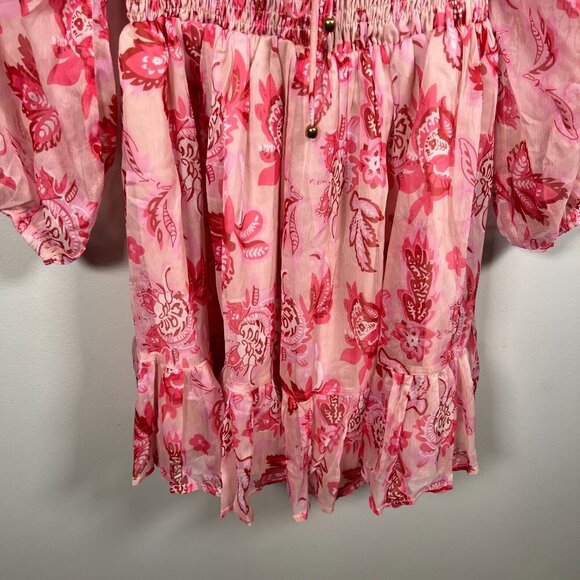 Hello Molly Aura Check Mini Dress Size US 2 Pink Floral Babydoll Chiffon - Picture 8 of 13